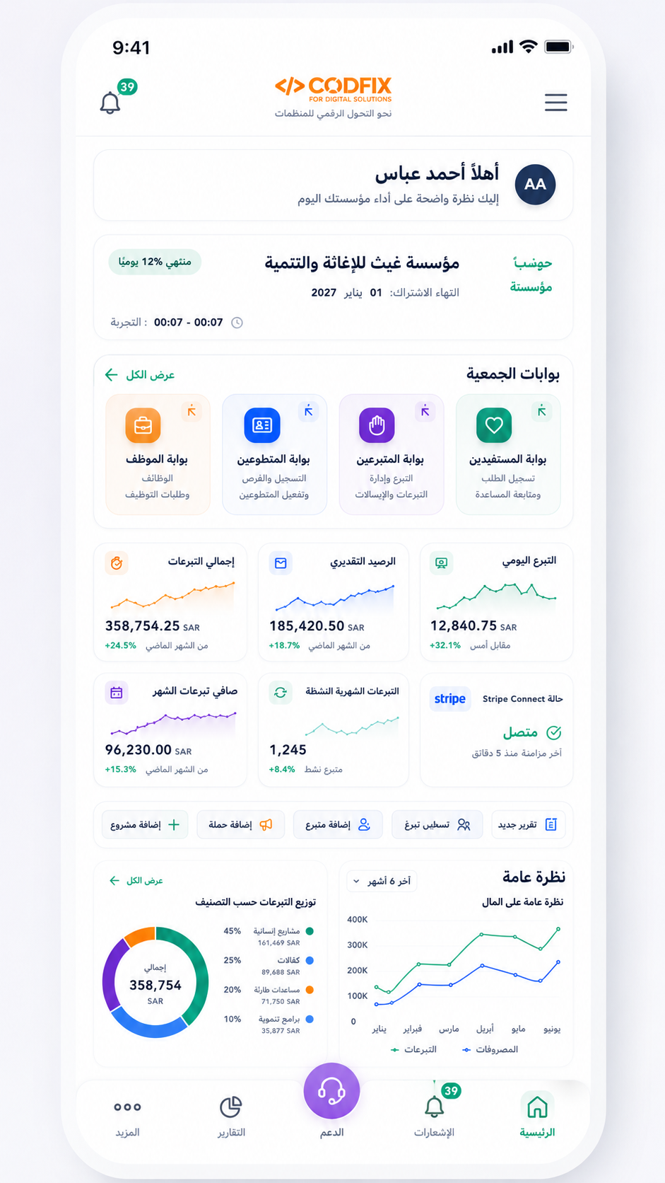 نظام غيث لإدارة الجمعيات الخيرية والتبرعات — Tablet